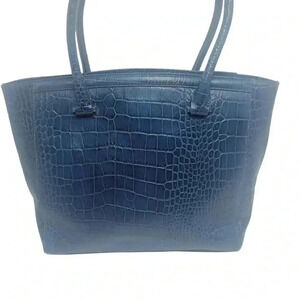 Halogen Blue Faux Crocodile Handbag
